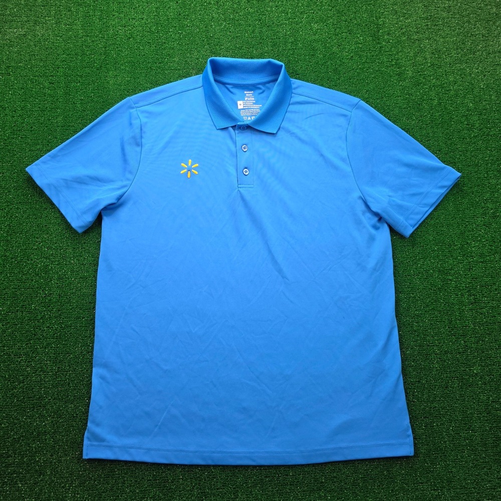 Walmart Employee Polo Shirt Mens Medium Blue Short Sleeve Uniform Work Wear